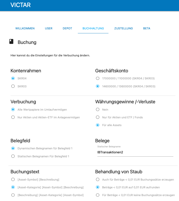VICTAR Web App Anleitung Buchhaltung 1