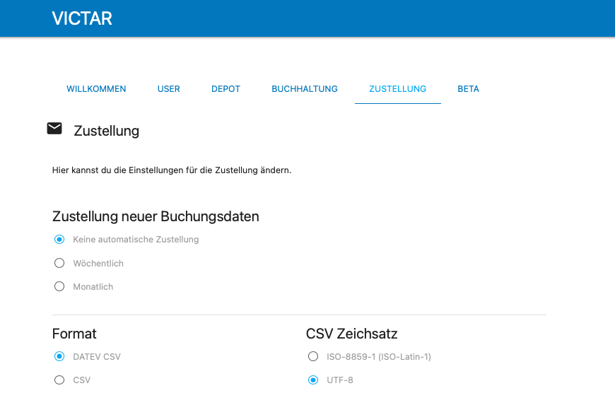VICTAR Web App Anleitung Zustellung